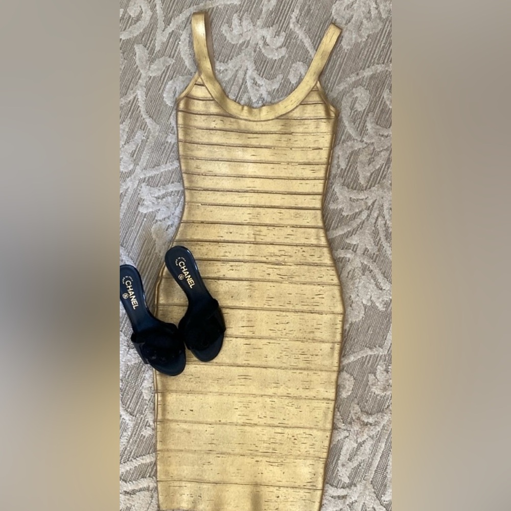 HERVE LEGER Gold Dress Size Small